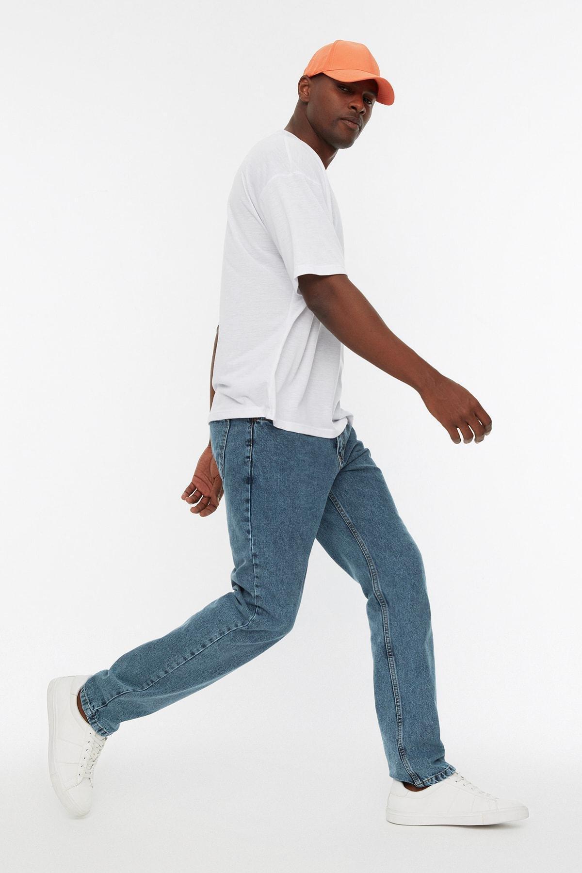 Trendyol - Blue Straight Mid-Waist Jeans