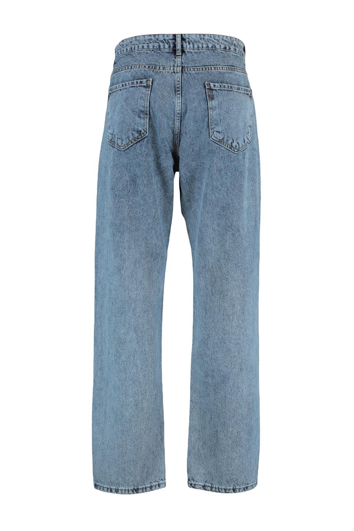 Trendyol - Blue Straight Mid-Waist Jeans