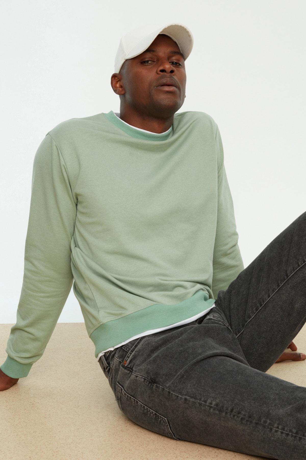 Green Crew Neck Sweatshirt, Green, large image number 6