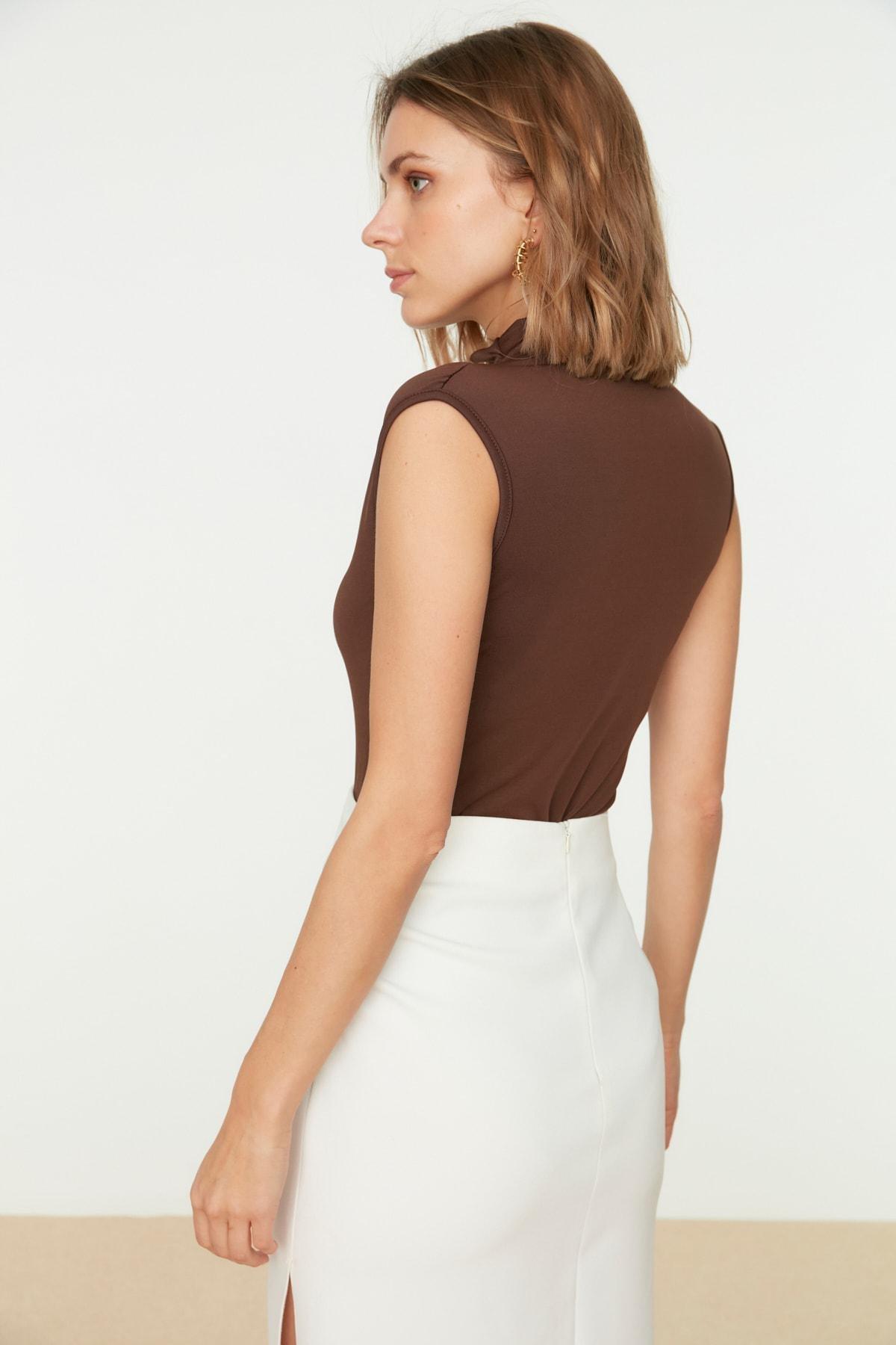Brown Turtleneck Sleeveless Knitted, , large image number 9