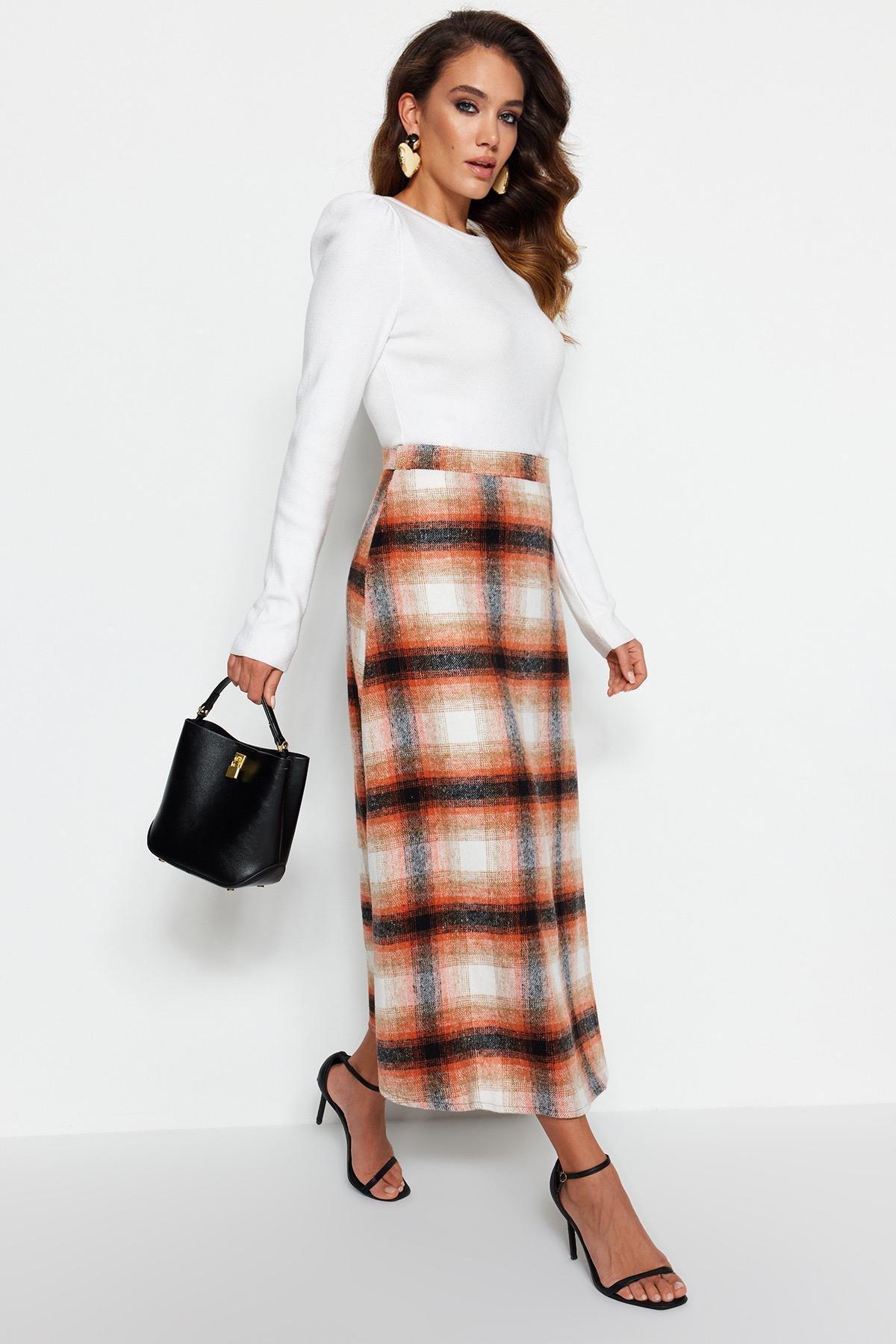 Orange A Line Maxi Skirt, , large image number 1
