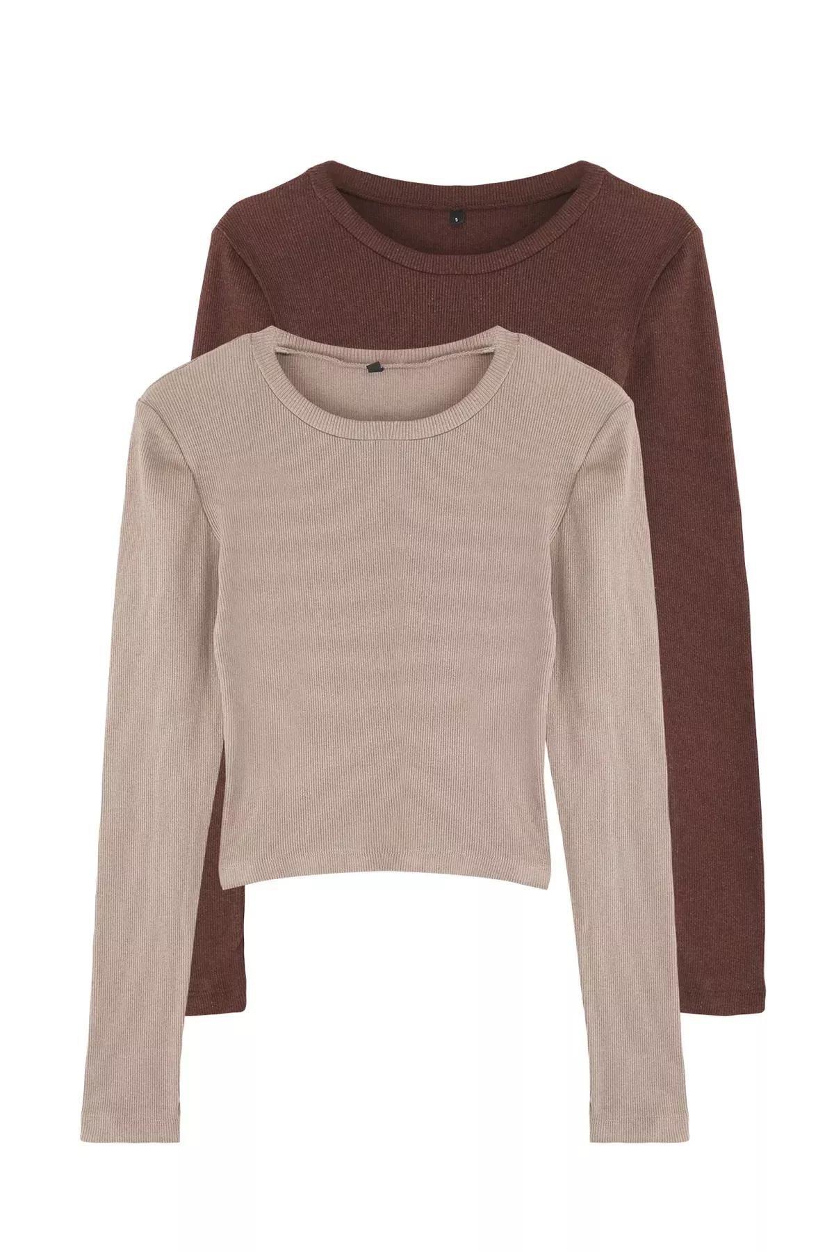 Multicolor slim blouse, set of 2, Brown, large image number 10