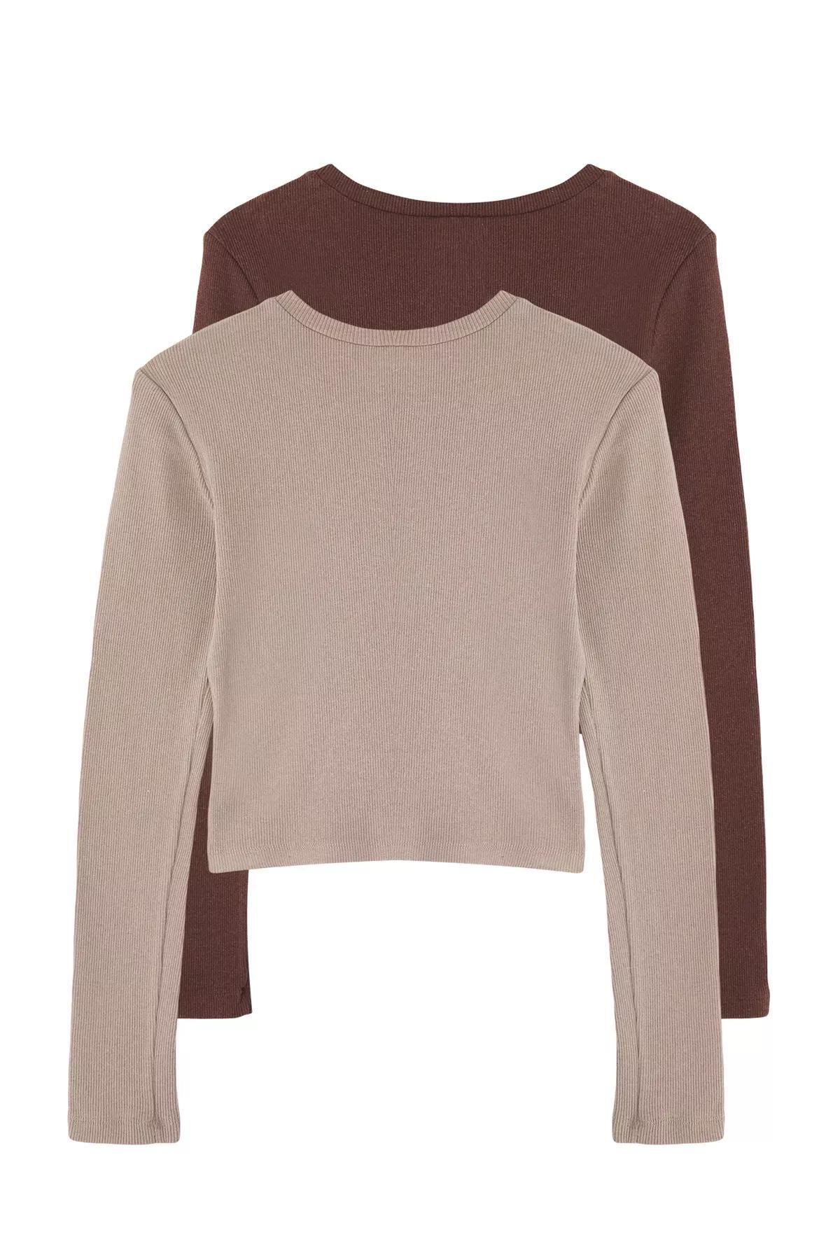 Multicolor slim blouse, set of 2, Brown, large image number 13