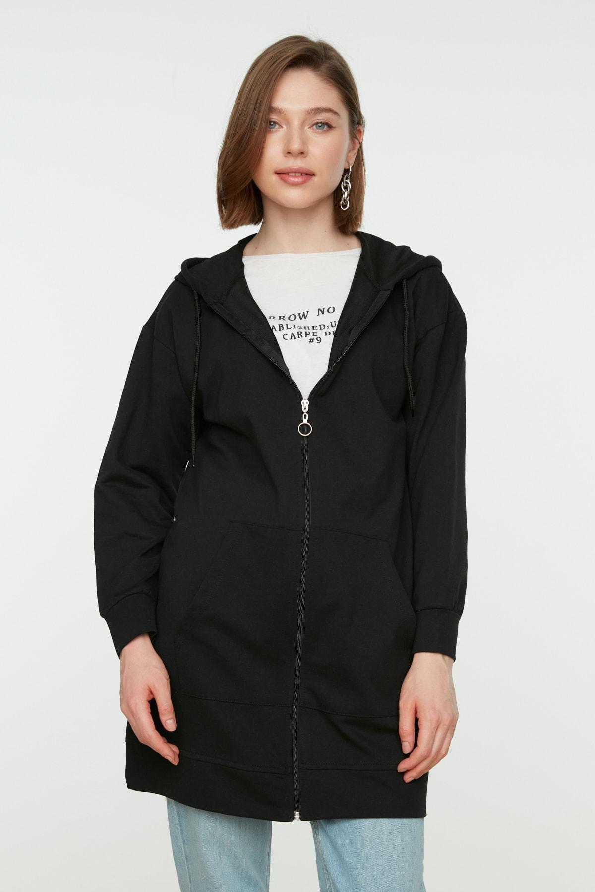 Trendyol - Black Hooded Sweatshirt