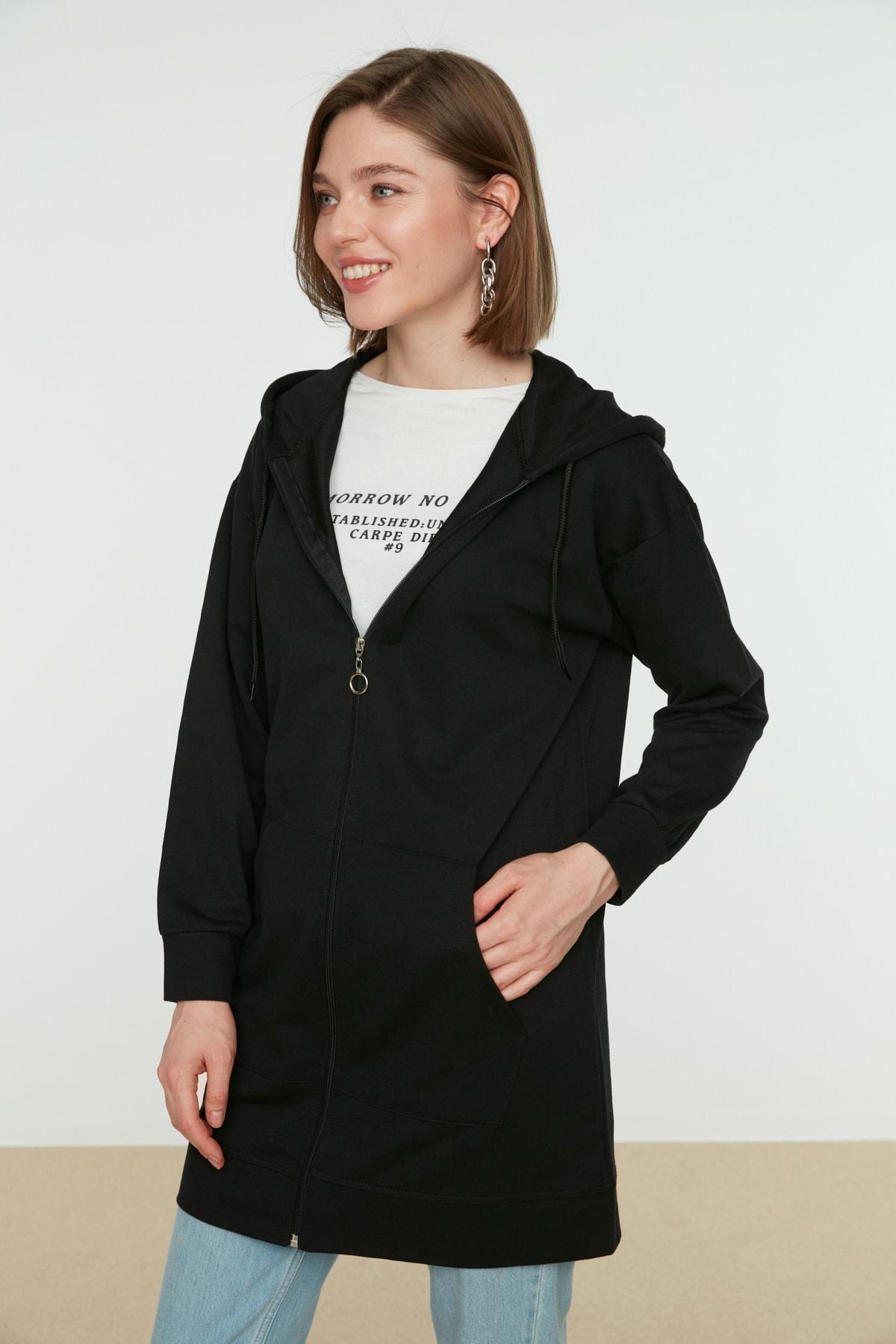 Trendyol - Black Hooded Sweatshirt