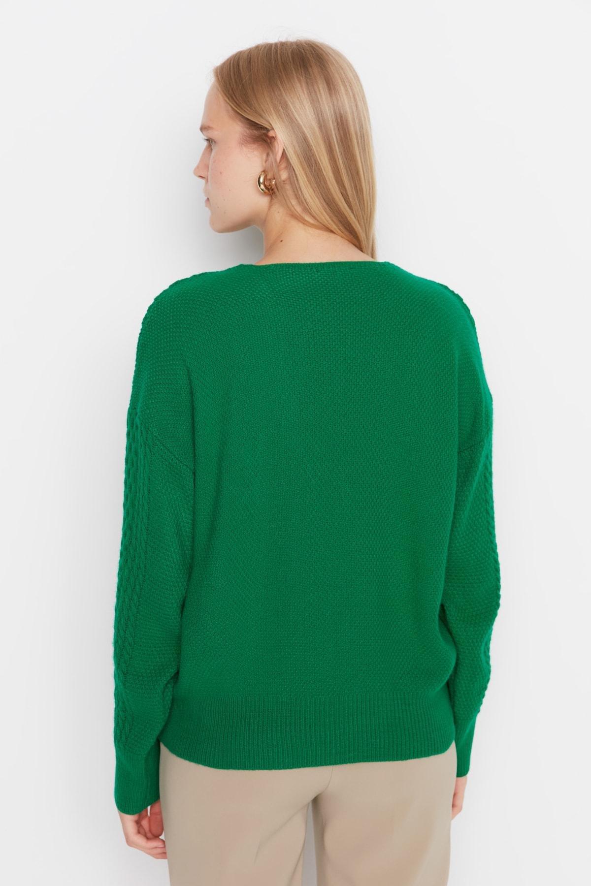 Green V Neck Cardigan, , large image number 3