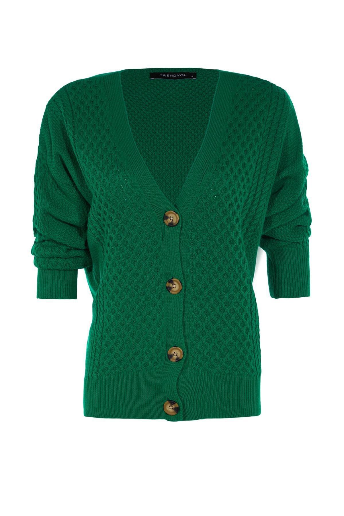 Green V Neck Cardigan, , large image number 5