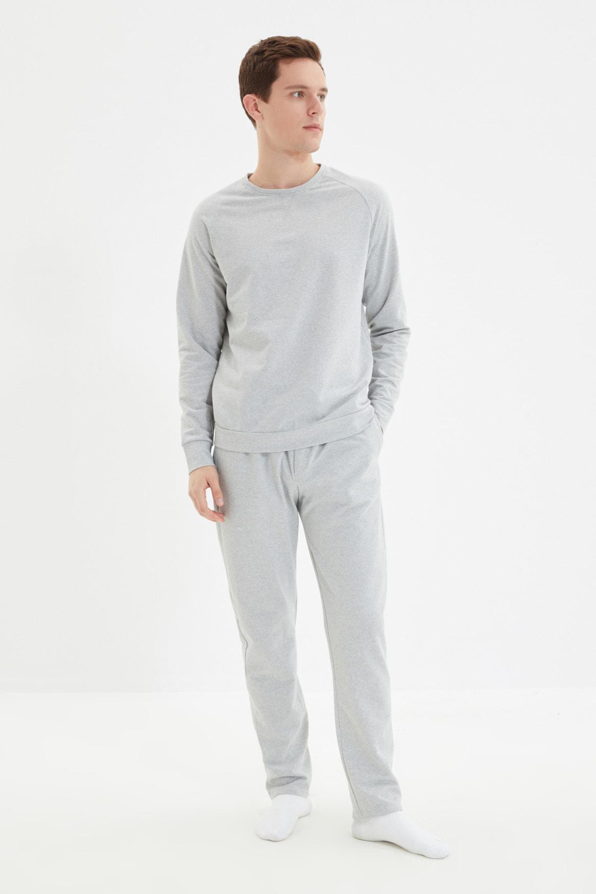 Grey Crew Neck Pajama Set, , large image number 0