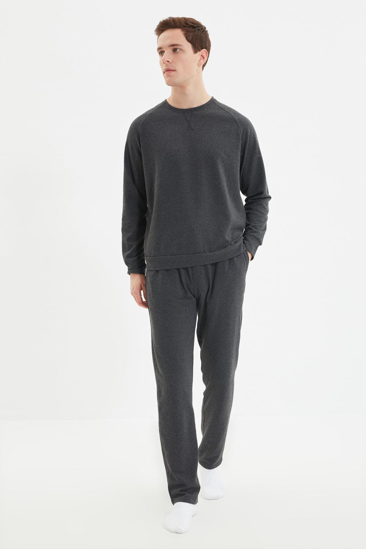 Grey Crew Neck Pajama Set, Gray, medium