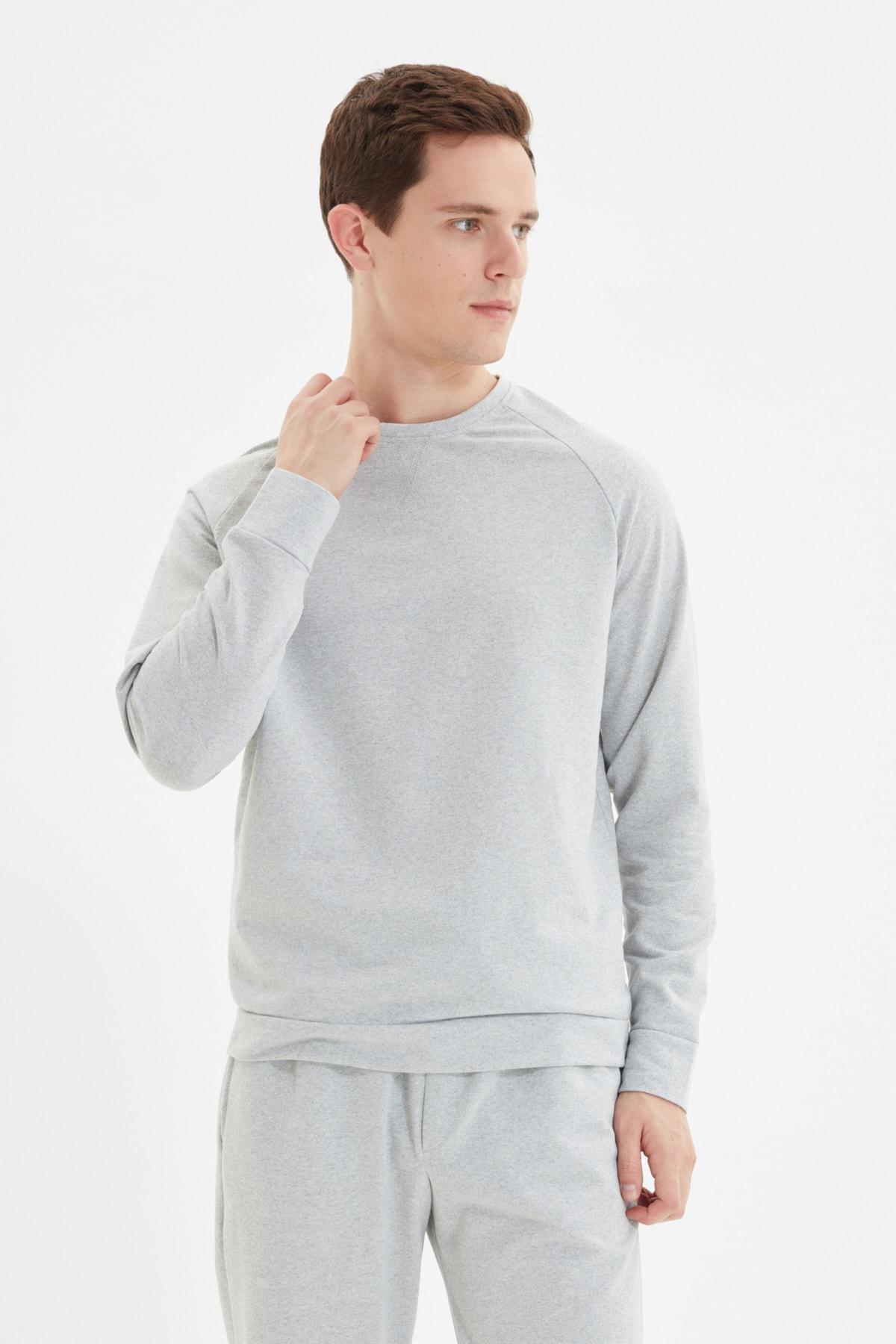 Grey Crew Neck Pajama Set, Gray, medium