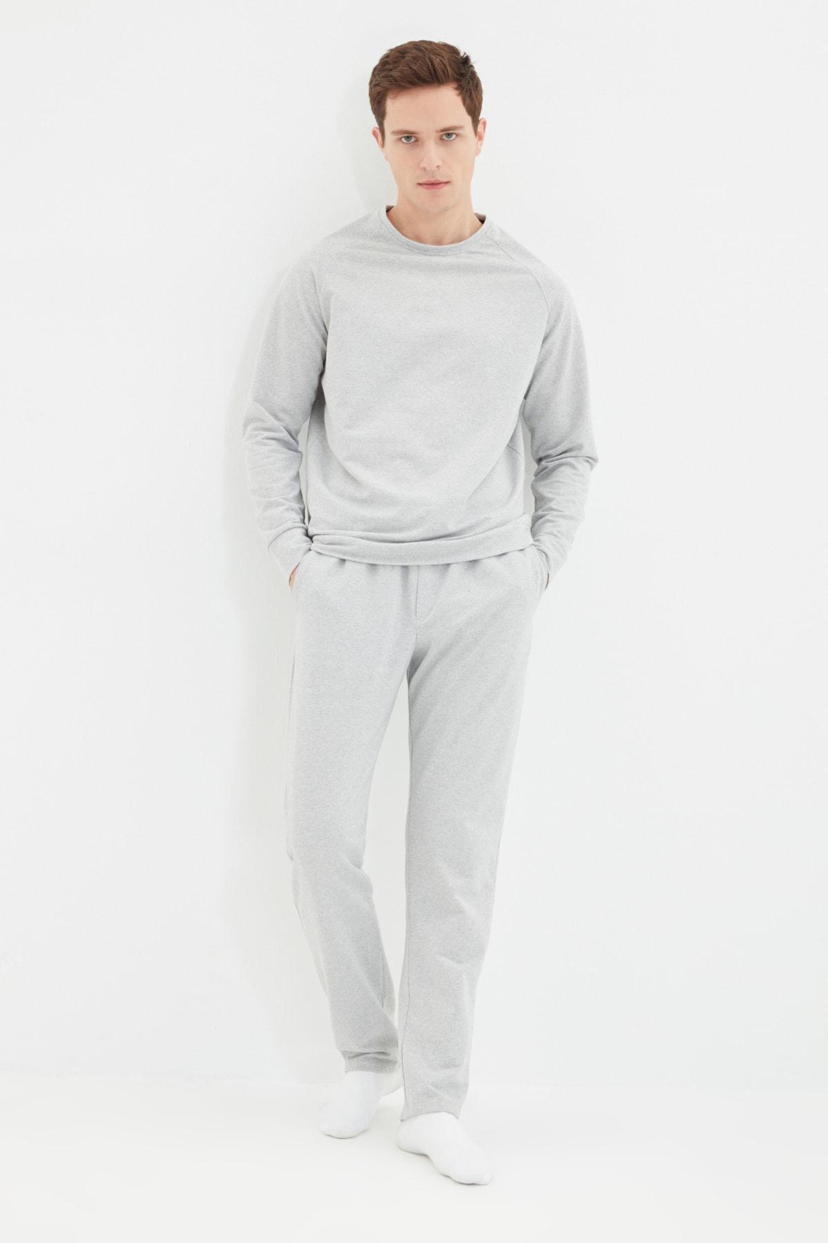 Grey Crew Neck Pajama Set, , large image number 8