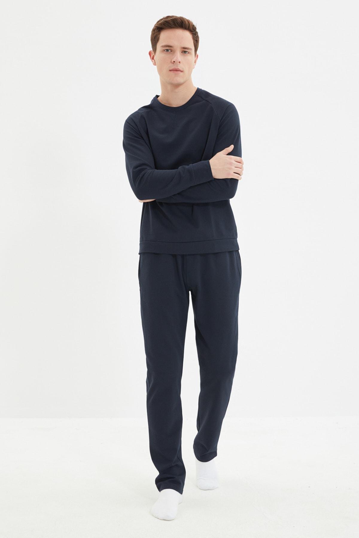 Navy Raglan Sleeve Pajama Set, Dark blue, large image number 0