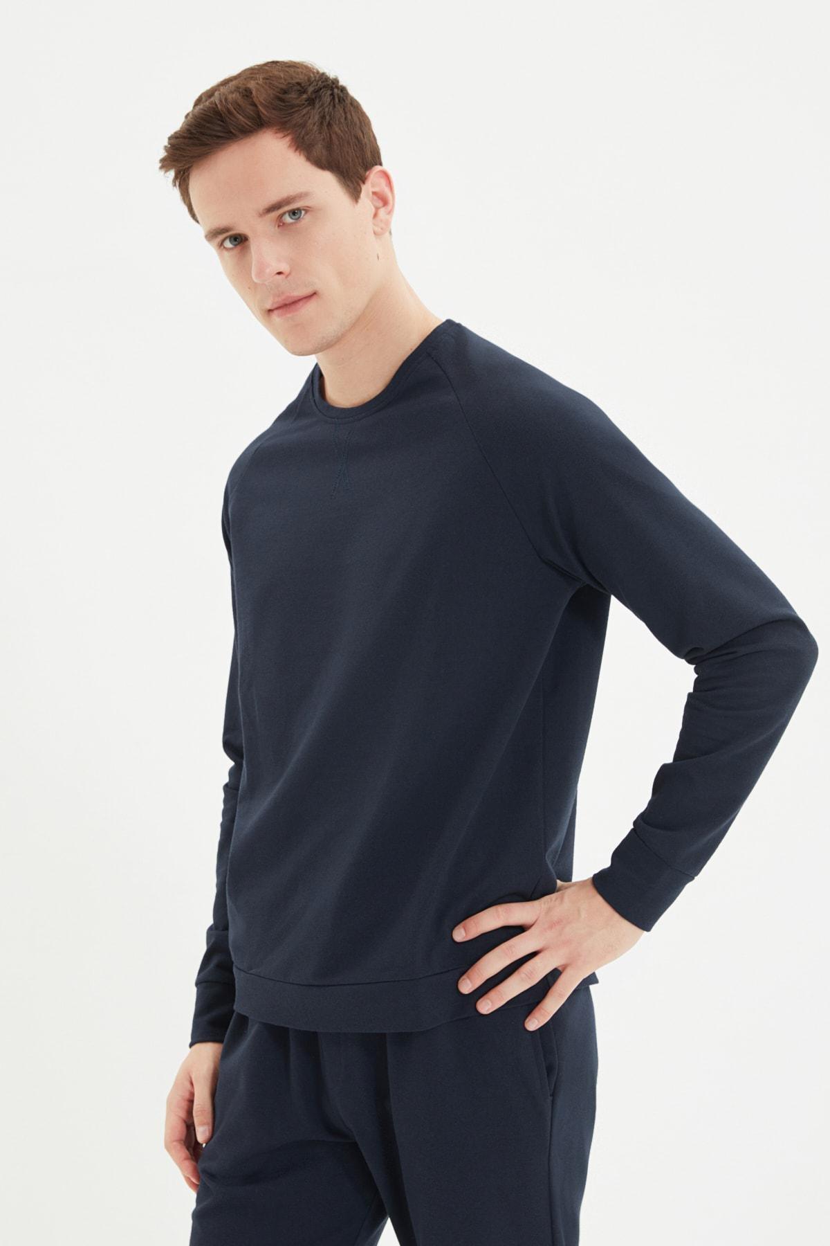 Navy Raglan Sleeve Pajama Set, Dark blue, medium