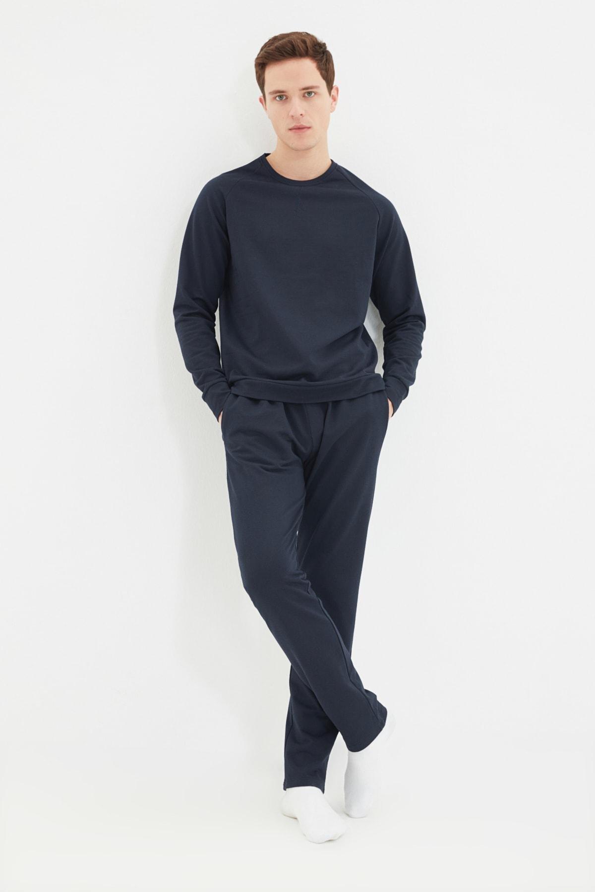 Navy Raglan Sleeve Pajama Set, Dark blue, large image number 4