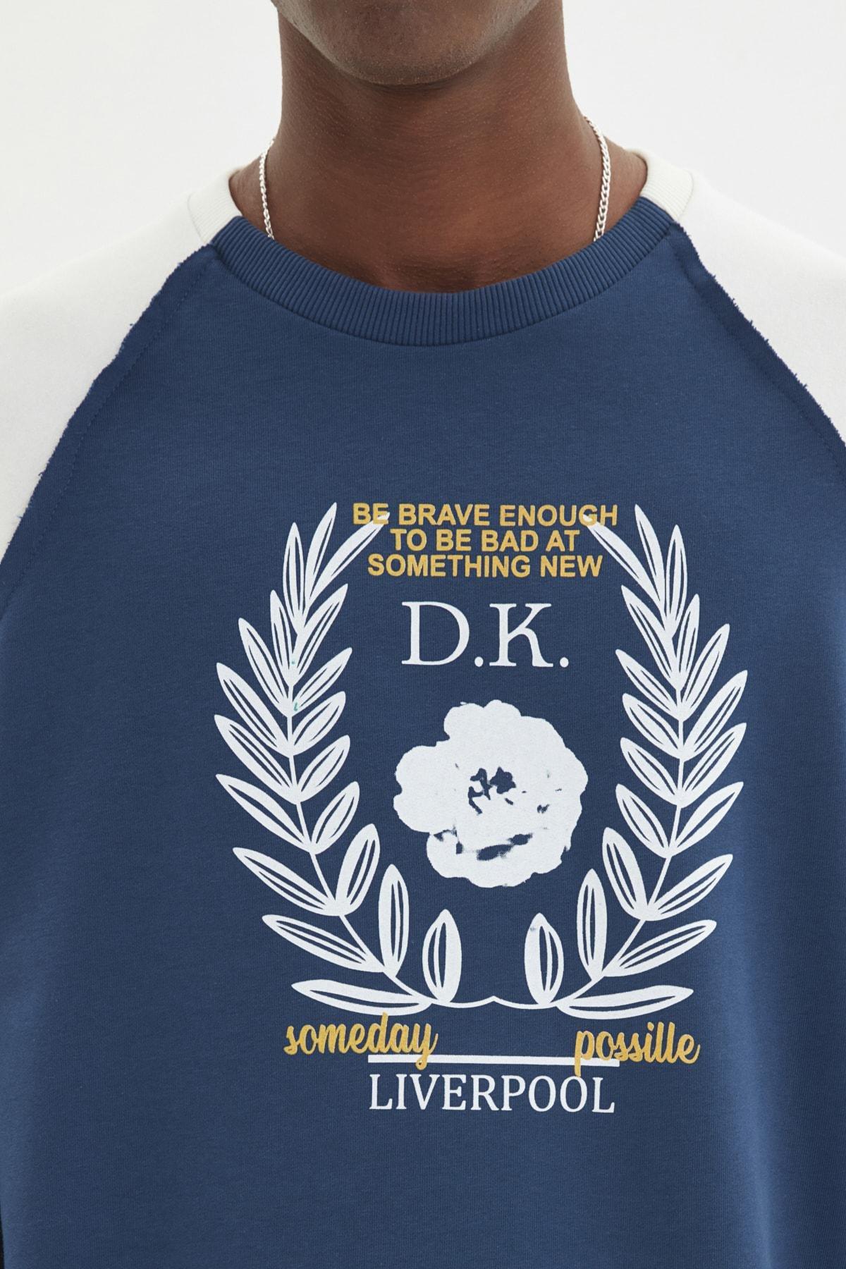 Navy Printed Crew Neck Sweatshirt, , large image number 3