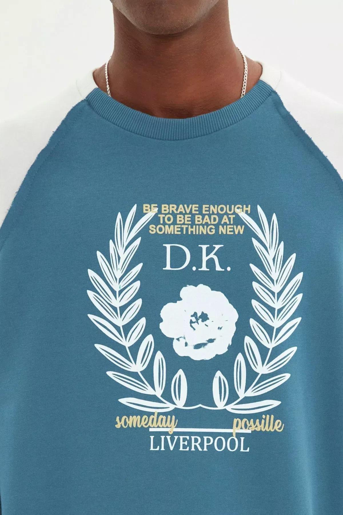Navy Printed Crew Neck Sweatshirt, , large image number 4