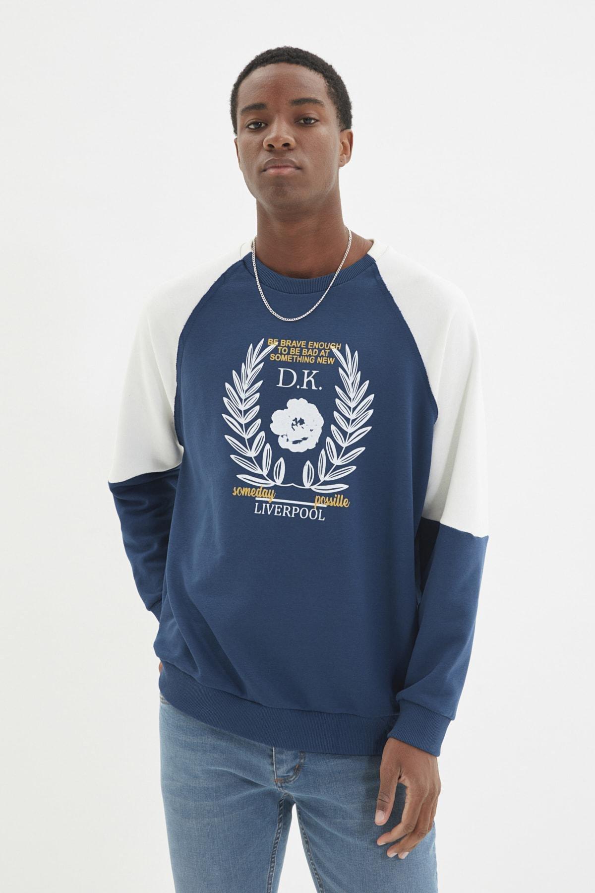 Navy Printed Crew Neck Sweatshirt, , large image number 5