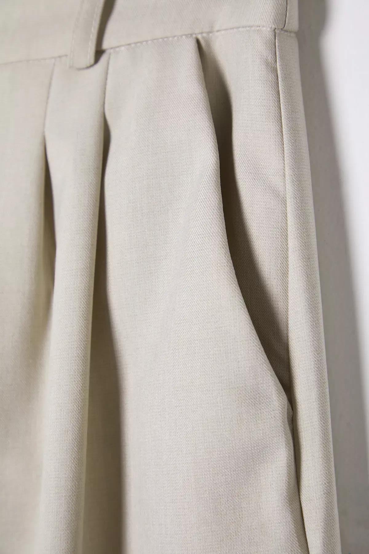 Beige Wide Pleated Leg Trousers, C101_1653, large image number 5