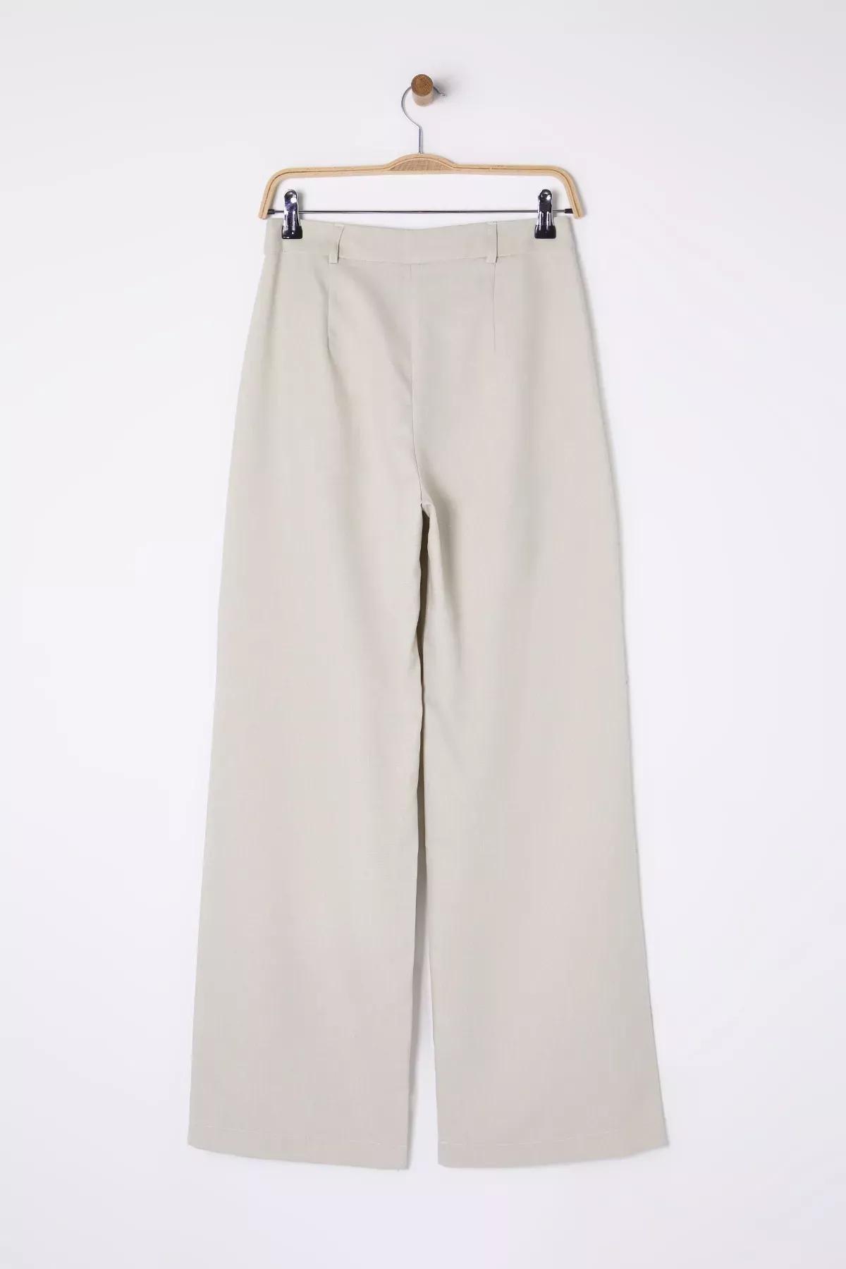 Beige Wide Pleated Leg Trousers, C101_1653, large image number 6