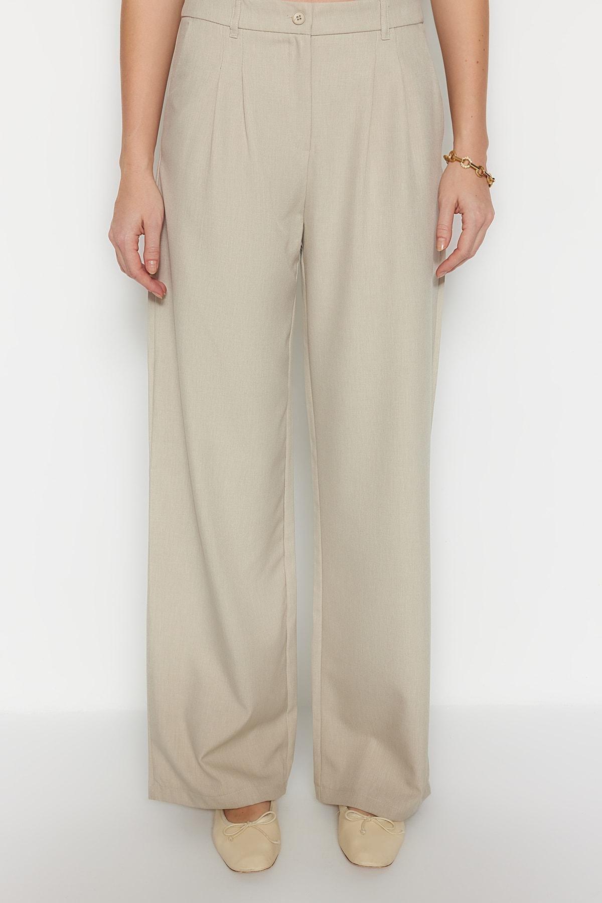 Trendyol - Beige Wide Leg Trousers