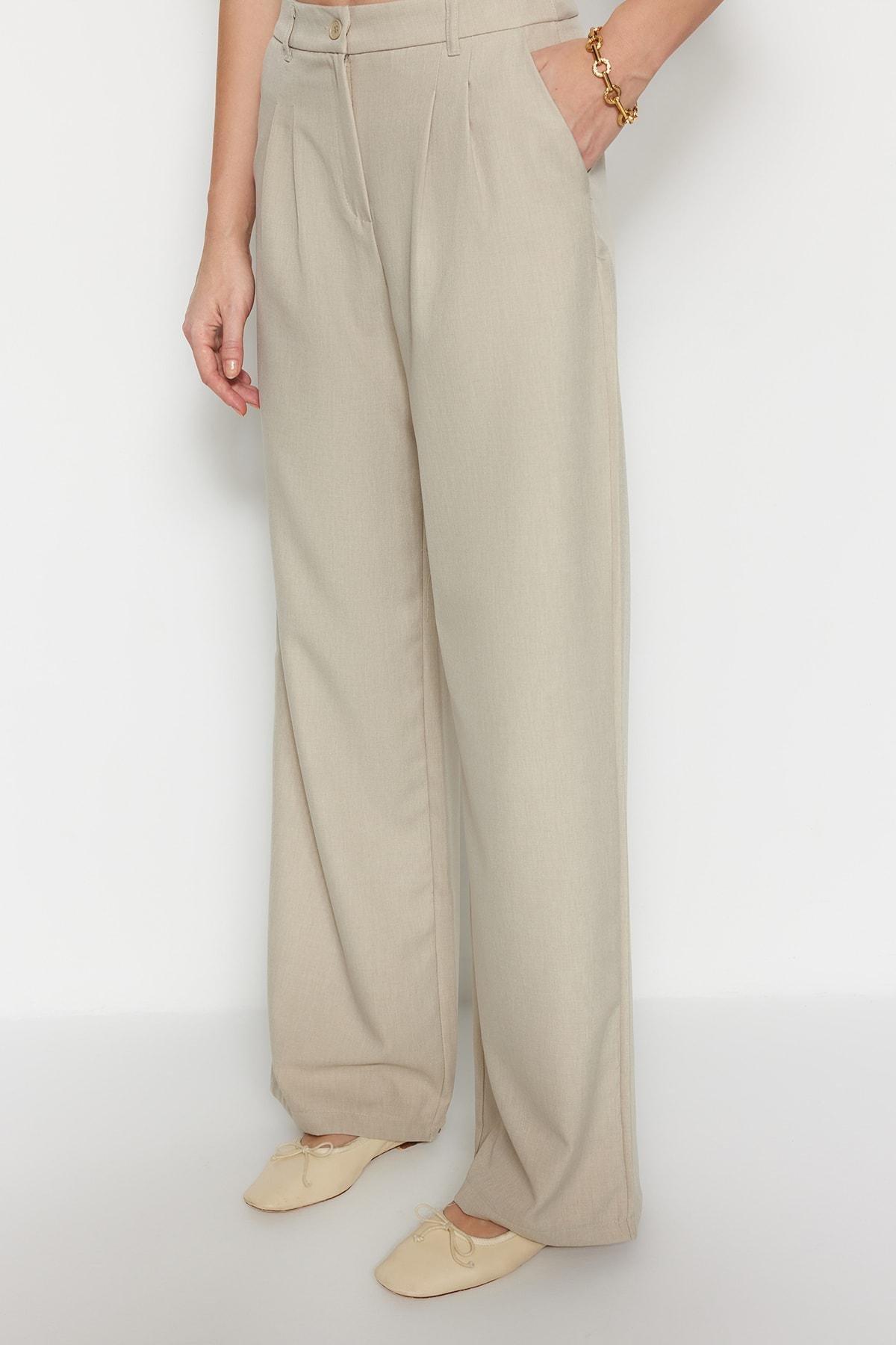 Trendyol - Beige Wide Leg Trousers