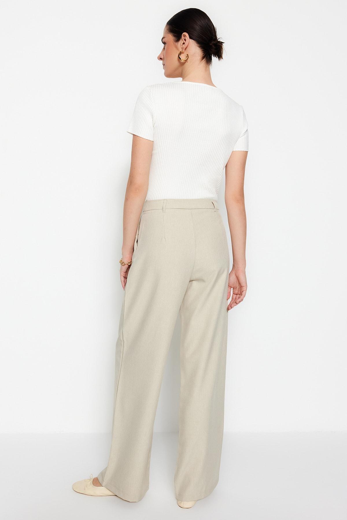 Trendyol - Beige Wide Leg Trousers