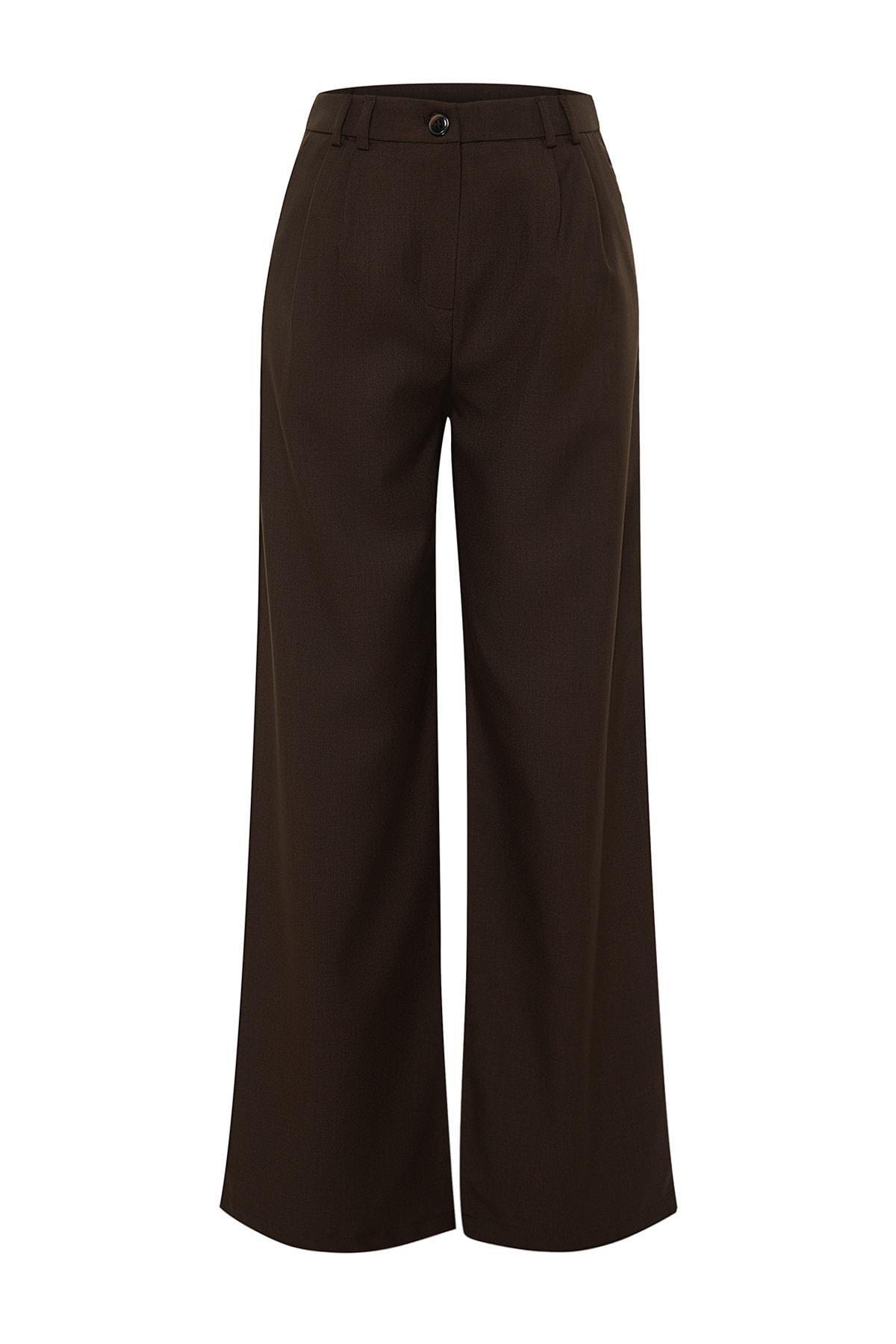 Brown Wide Leg Mid Waist Pants, , large image number 5