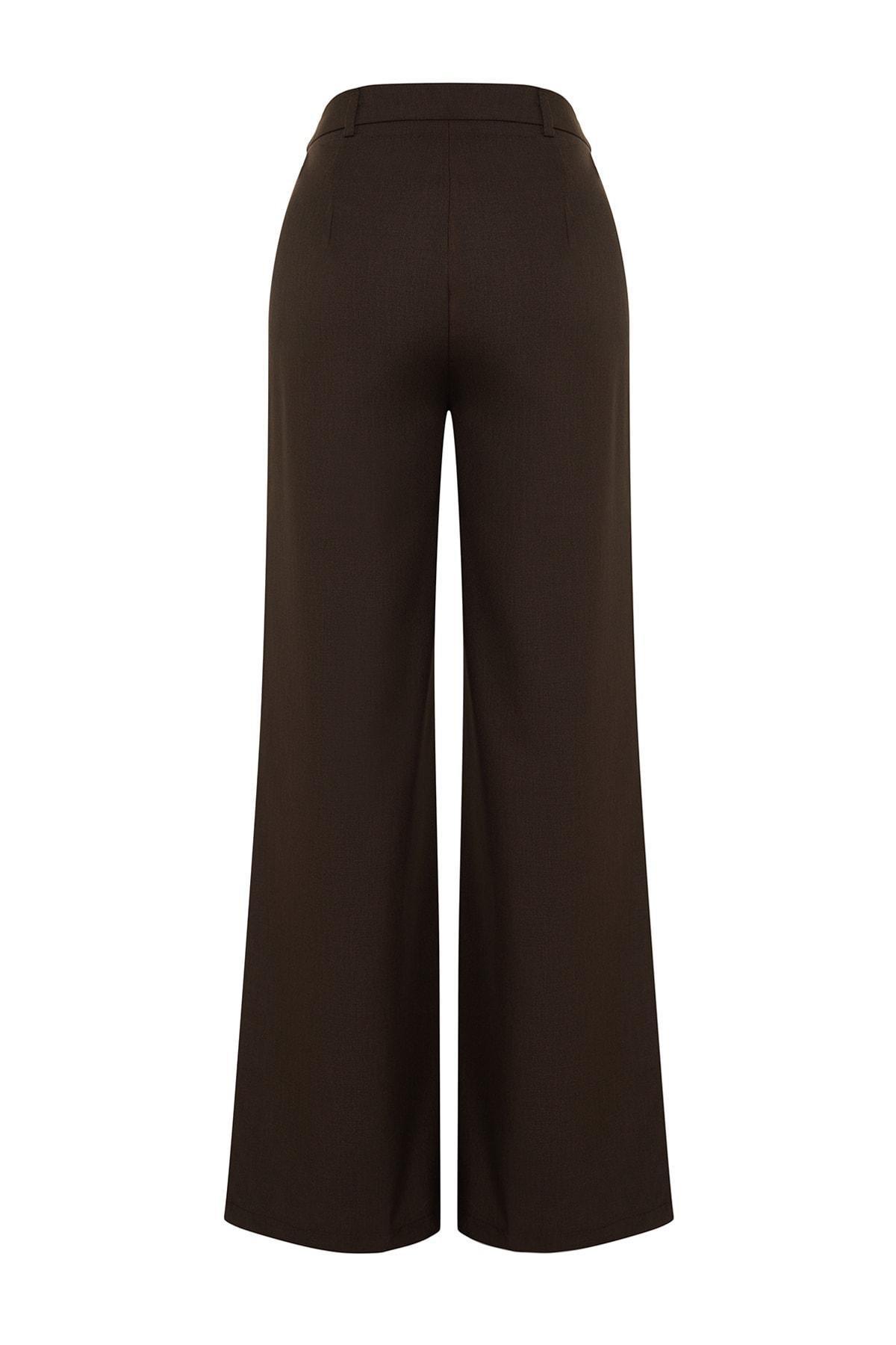 Brown Wide Leg Mid Waist Pants, Brown, large image number 8