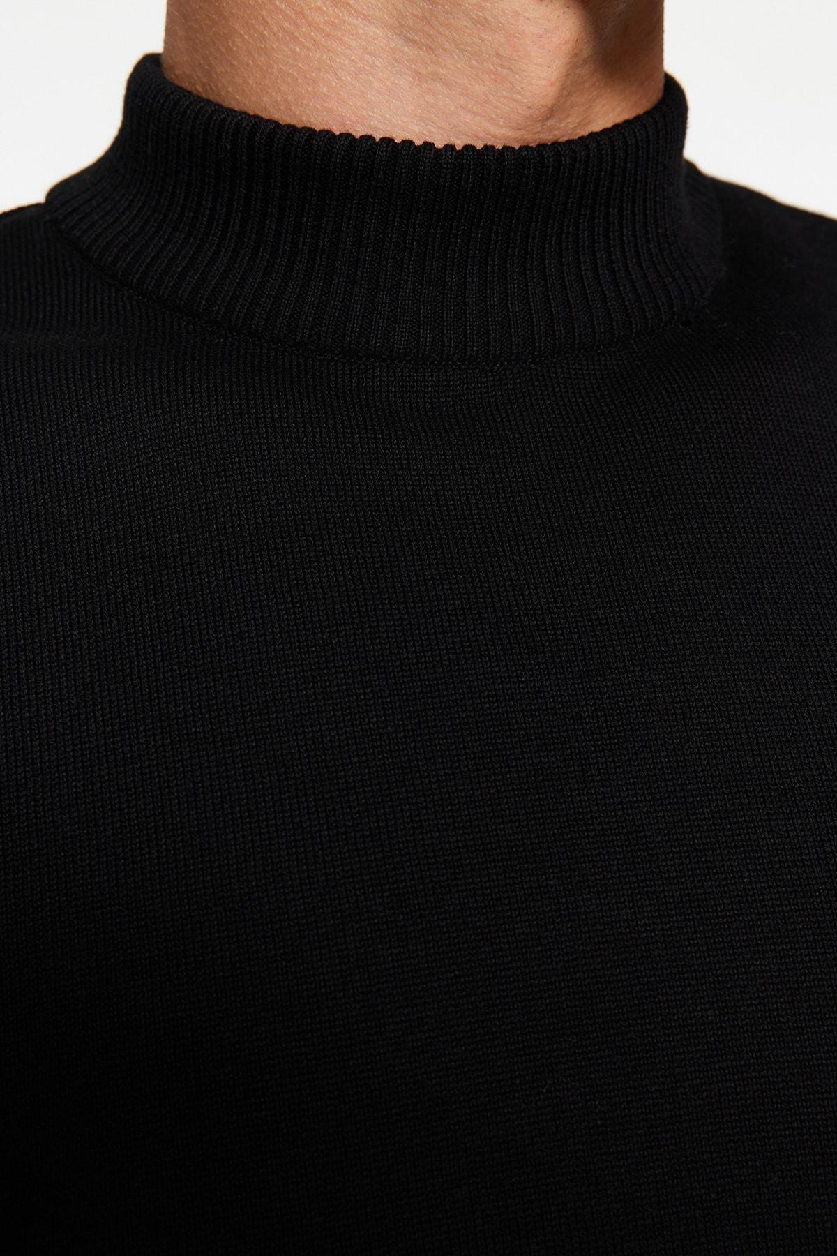 Black Slim Half Turtleneck Cotton Sweater, Black, large image number 3