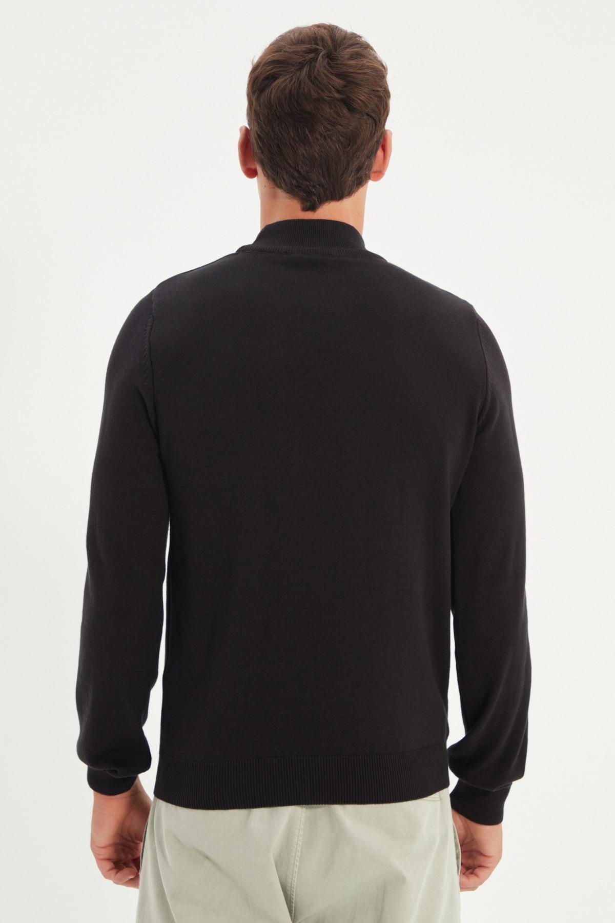 Black Slim Half Turtleneck Cotton Sweater, Black, large image number 5