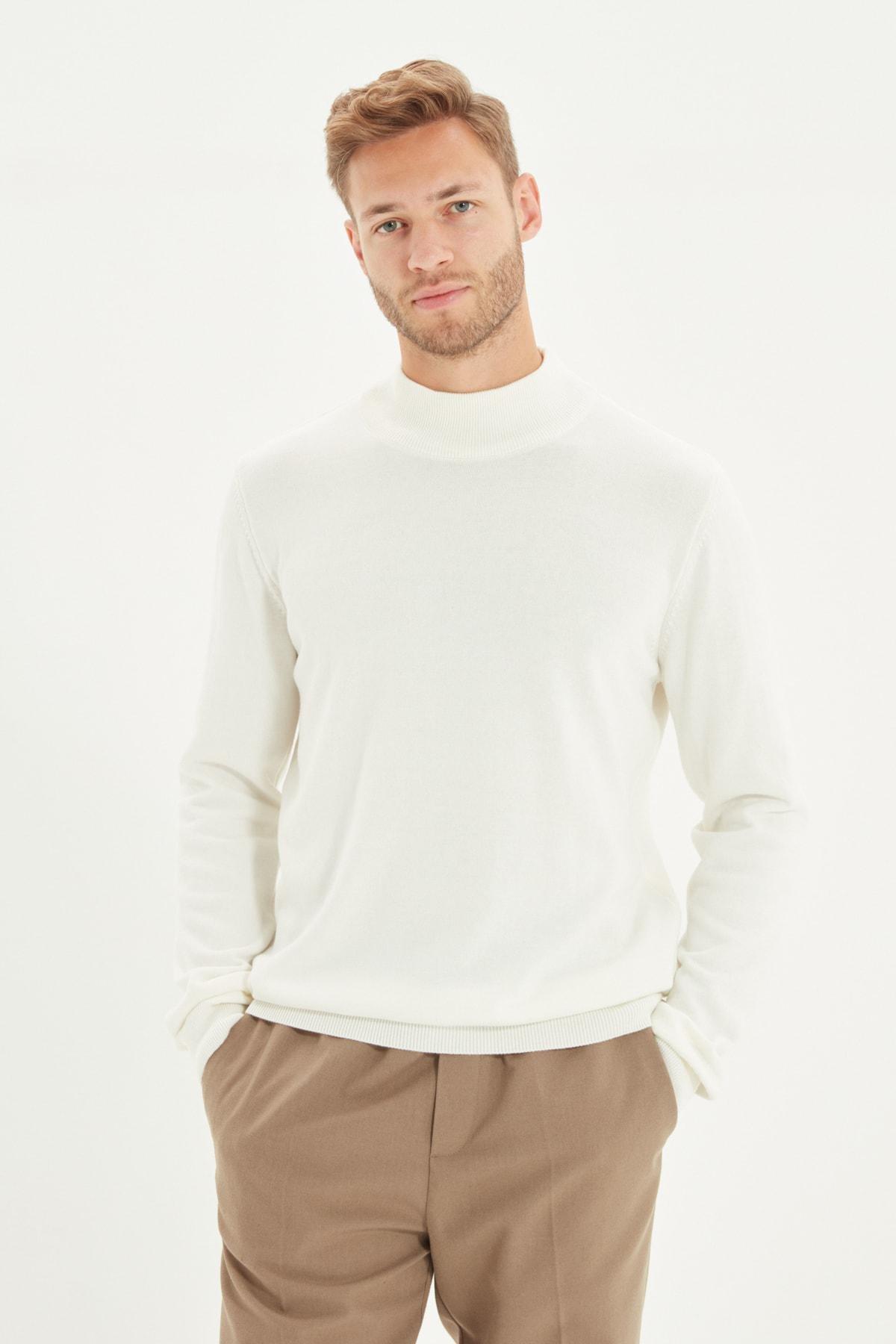 White Slim High Neck Sweater, , large image number 0