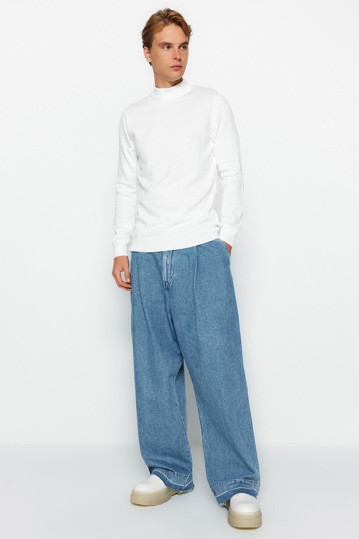 White Slim High Neck Sweater, , large image number 1