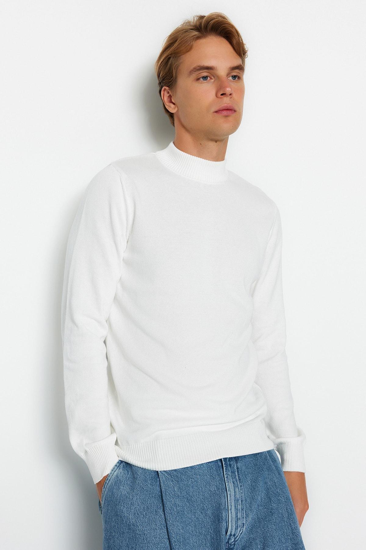 White Slim High Neck Sweater, , large image number 2