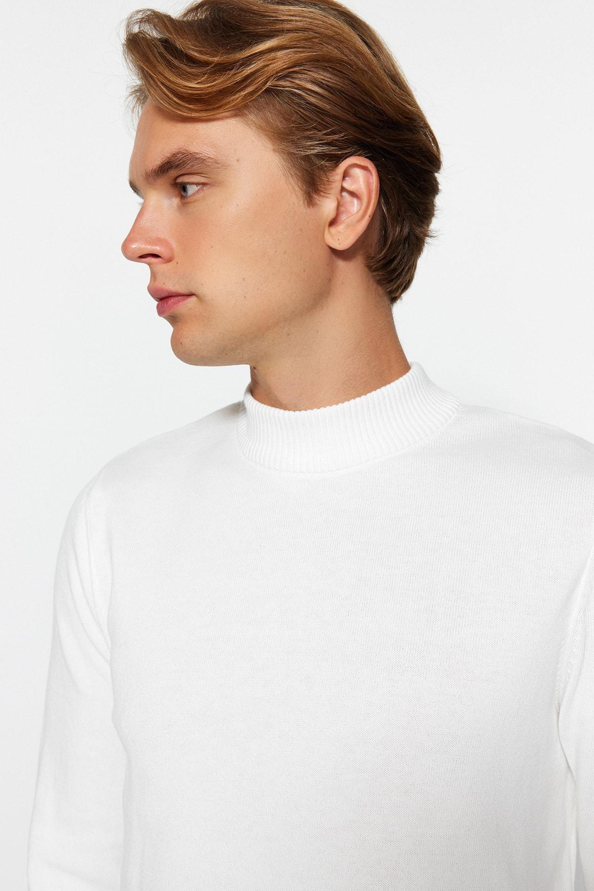 White Slim High Neck Sweater, , large image number 3