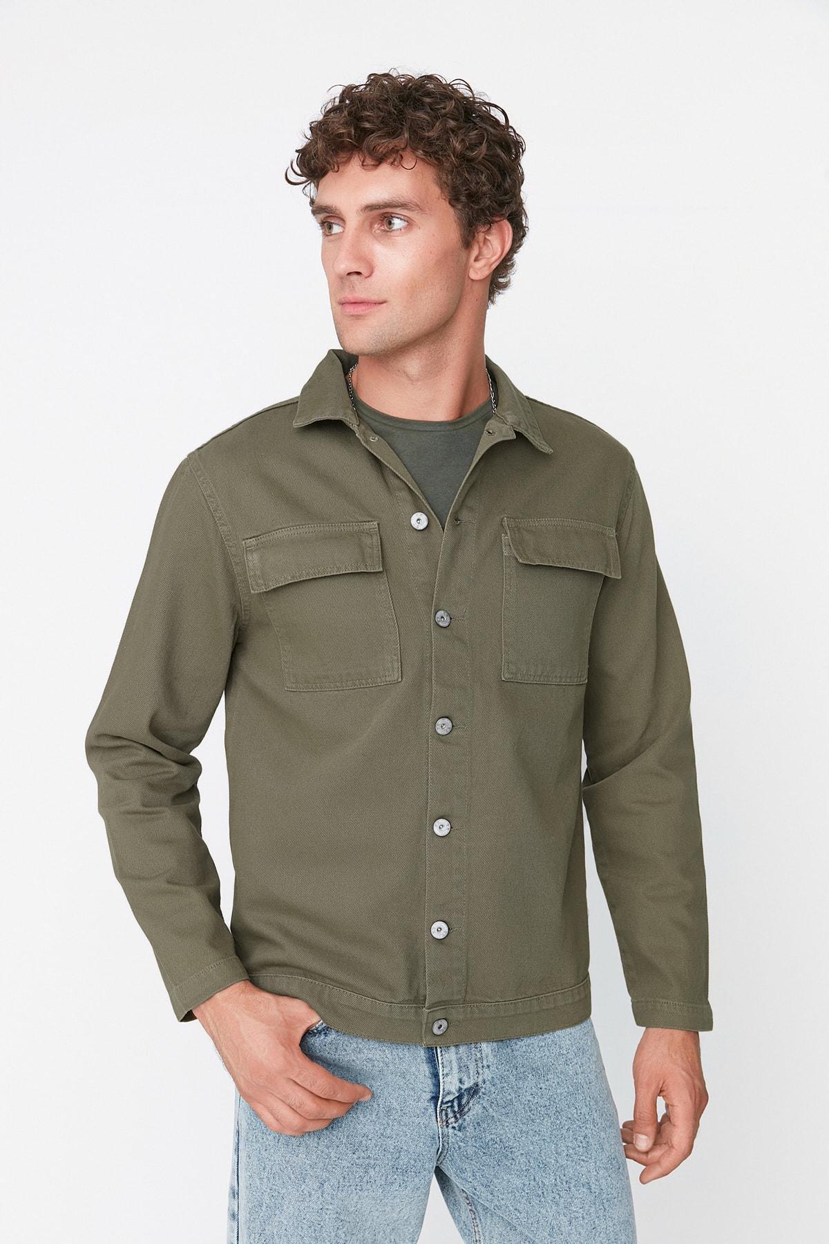 Green Lapel Collar Jacket, Khaki, large image number 2