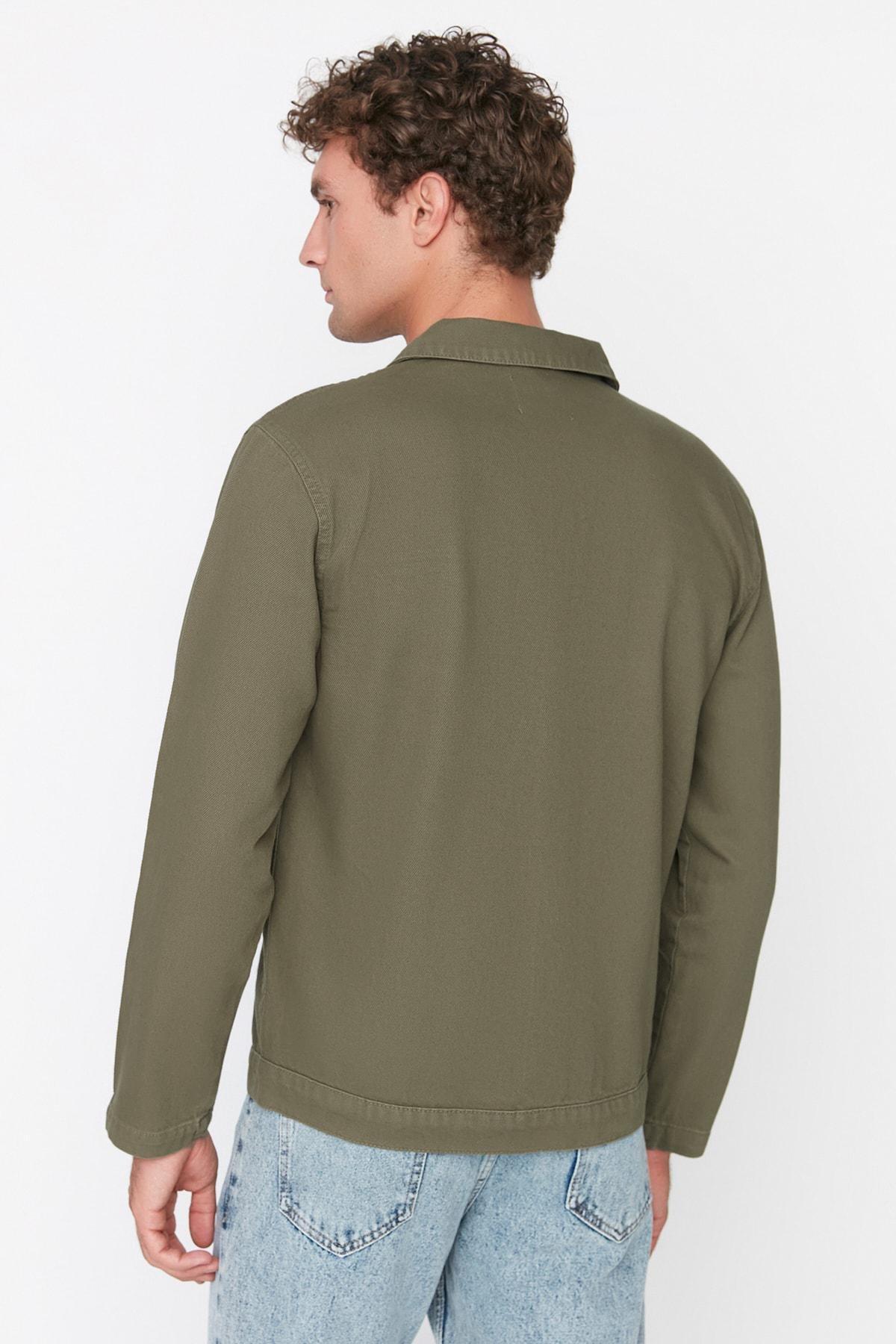 Green Lapel Collar Jacket, Khaki, large image number 4
