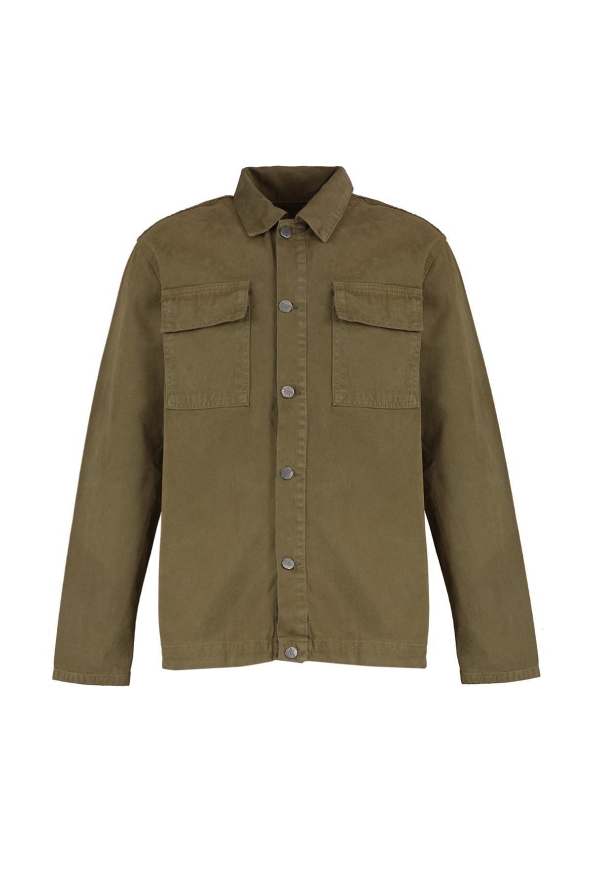 Green Lapel Collar Jacket, Khaki, large image number 5