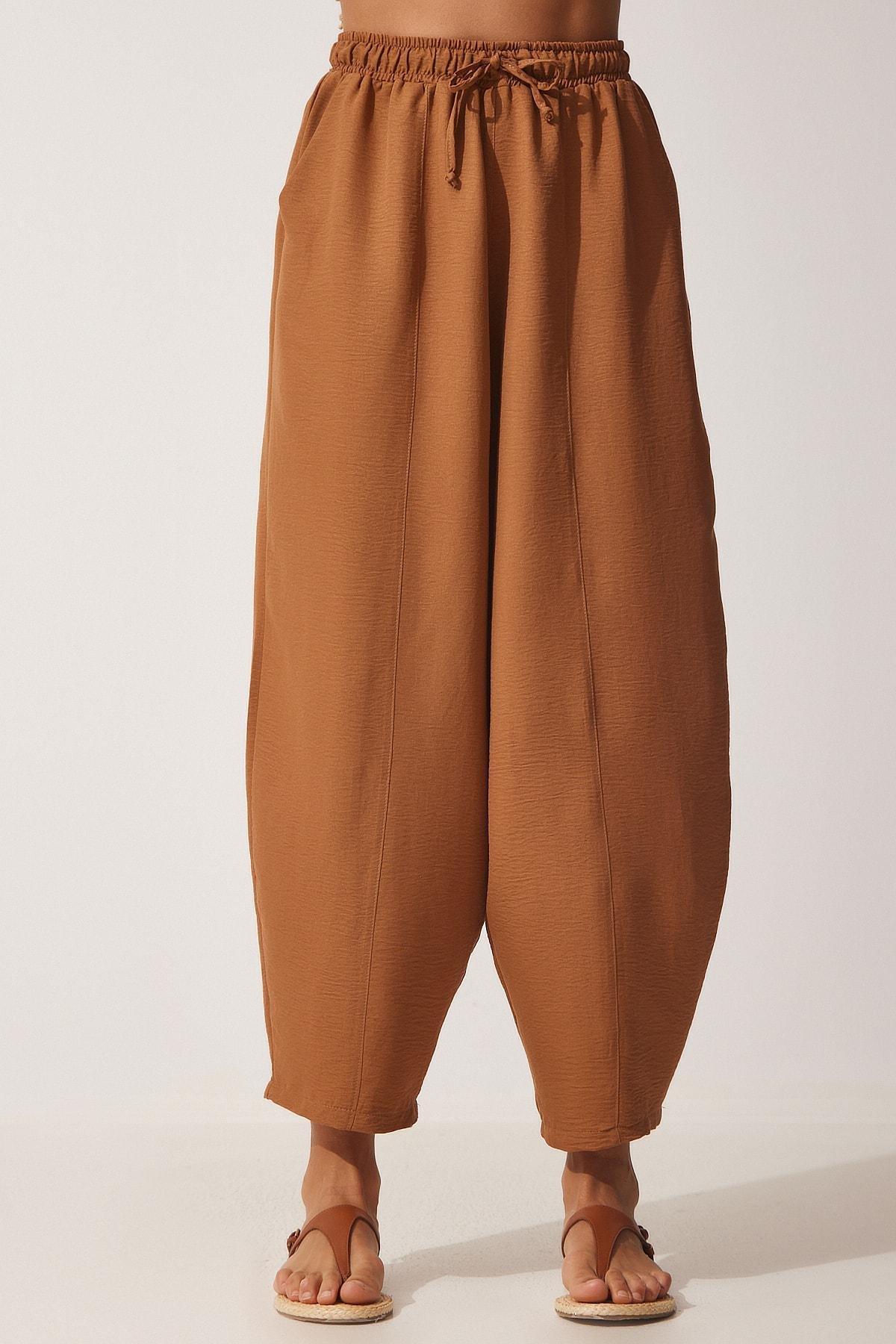 Brown Pocket Linen Viscose Shalwar Trousers, , large image number 2