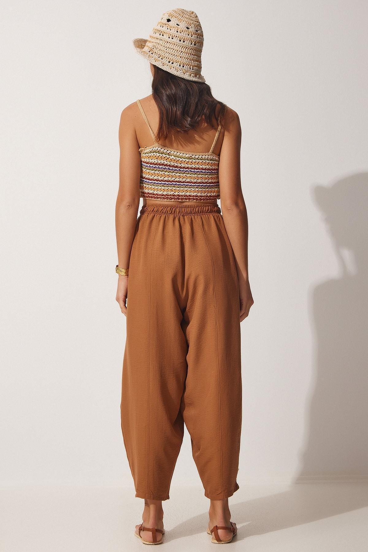 Brown Pocket Linen Viscose Shalwar Trousers, , large image number 3