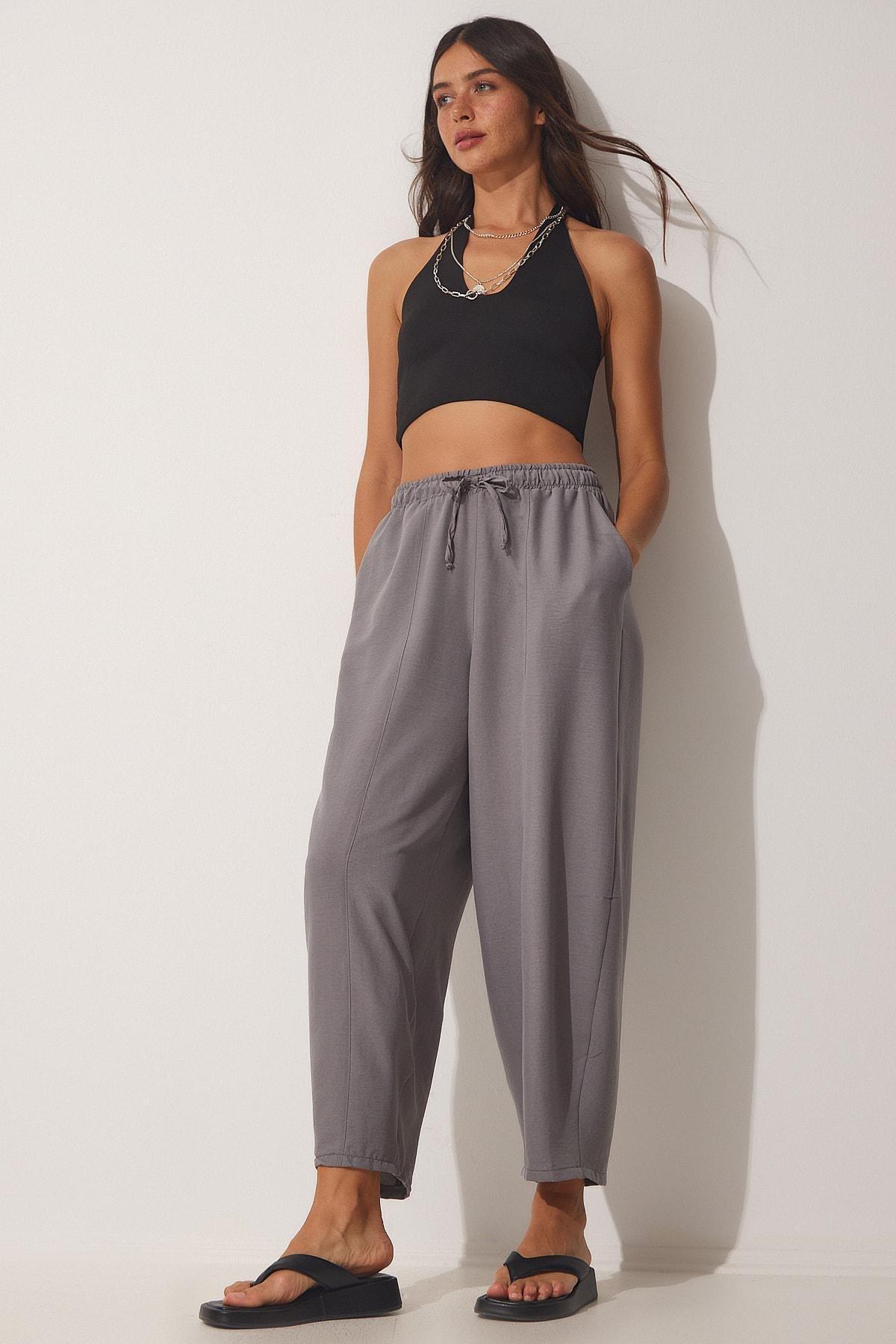 Grey Linen Viscose Trousers, , large image number 0