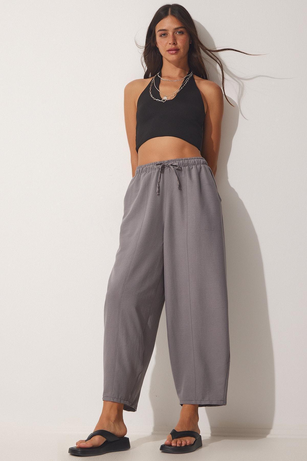 Grey Linen Viscose Trousers, , large image number 1