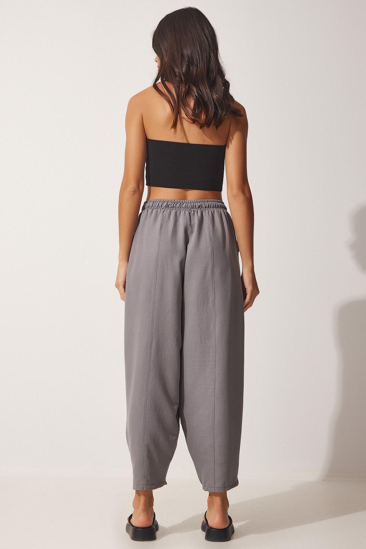 Grey Linen Viscose Trousers, , large image number 3
