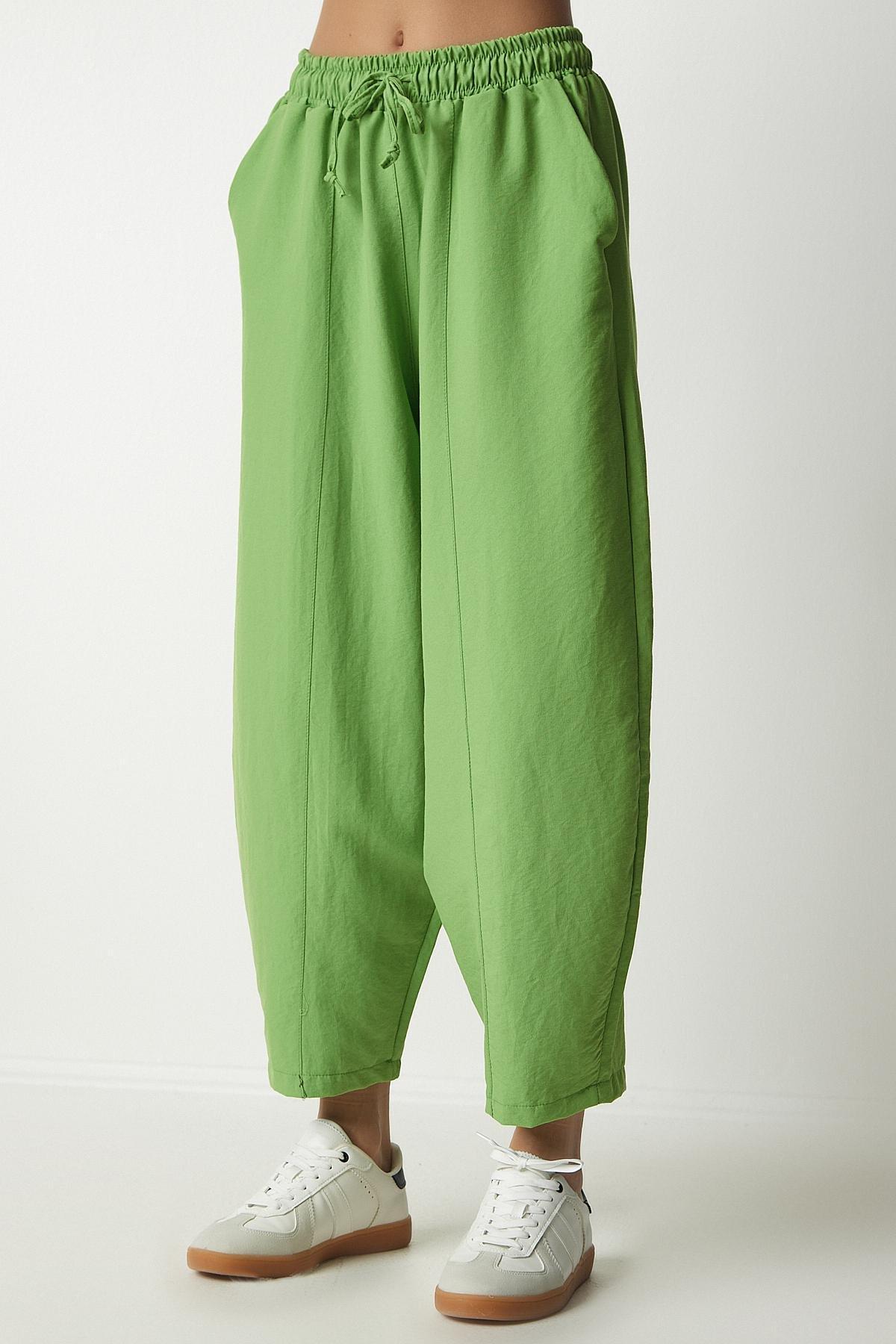 Green Linen Viscose Baggy Pants With Pocket, , large image number 2