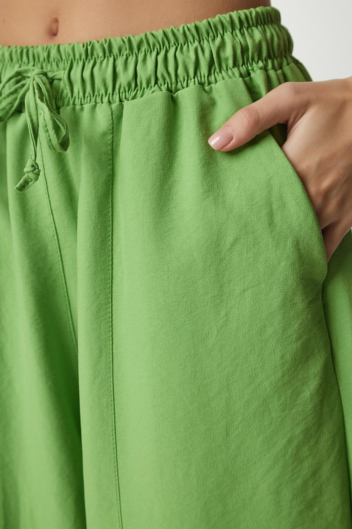 Green Linen Viscose Baggy Pants With Pocket, , large image number 3
