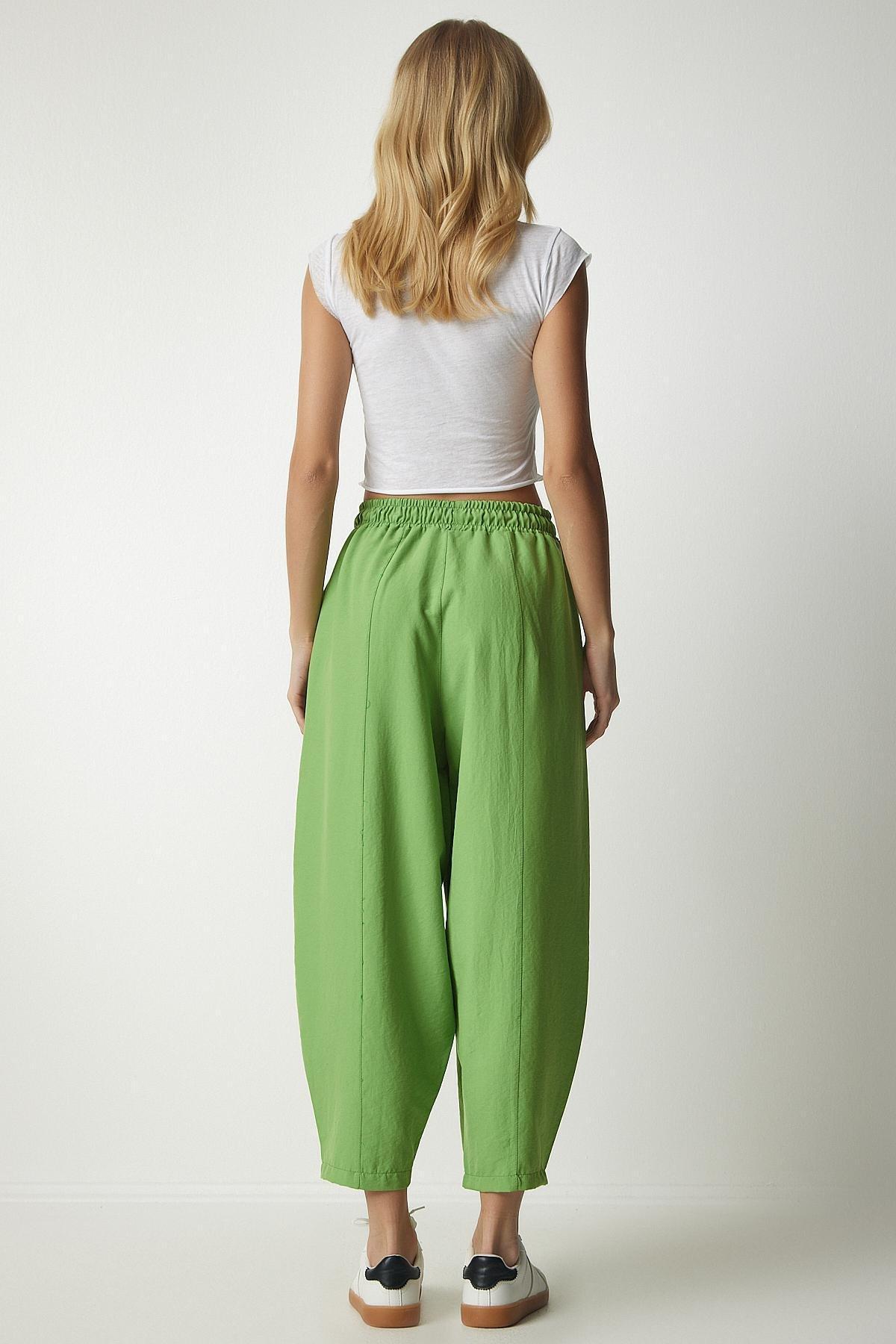 Green Linen Viscose Baggy Pants With Pocket, , large image number 4