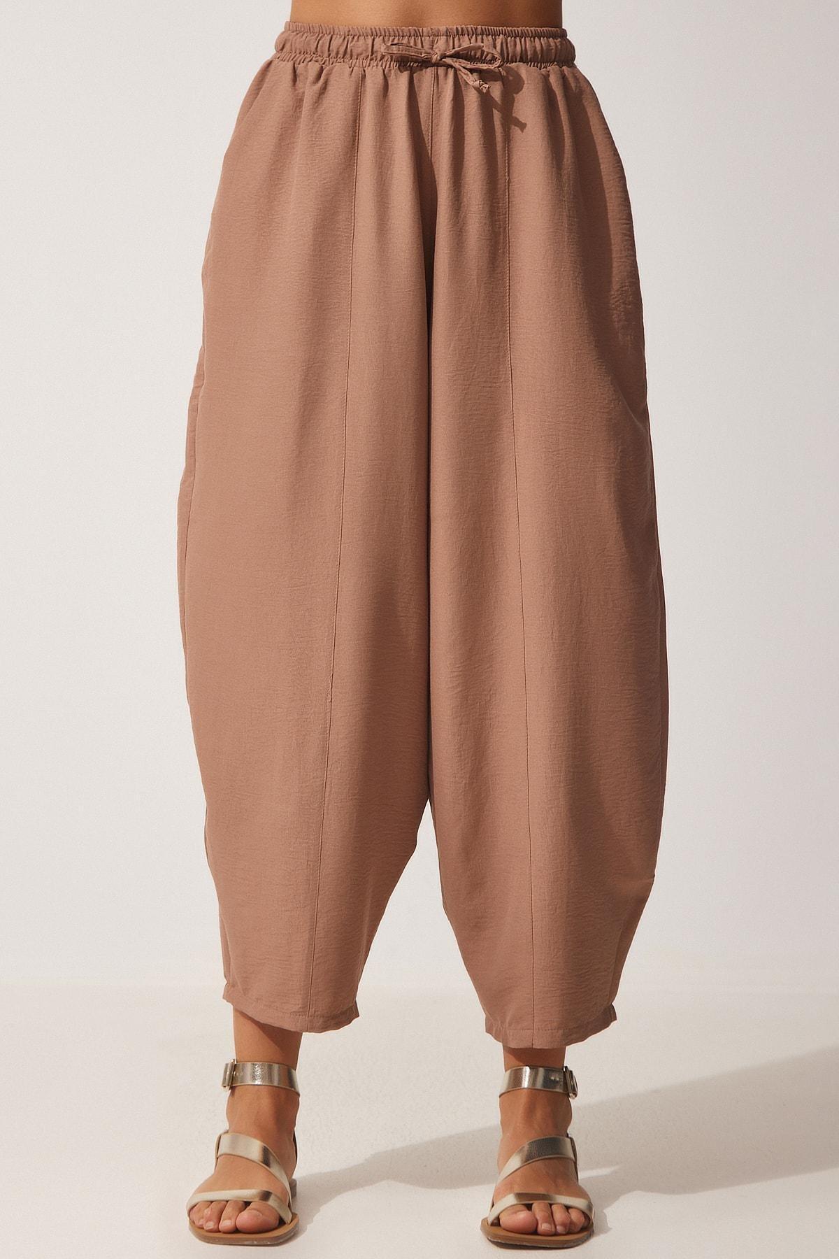 Brown Pocketed Linen Viscose Trousers, , large image number 2