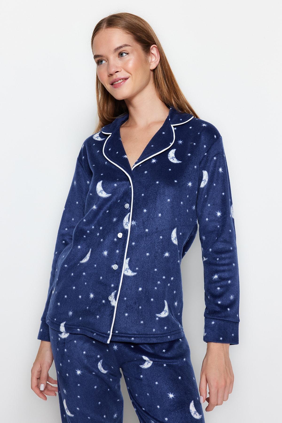Blue Printed Mid Waist Pajama Set, , large image number 2