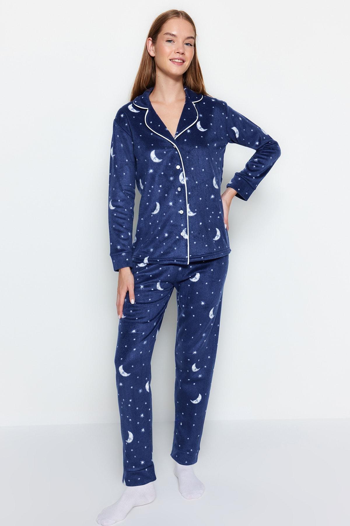 Blue Printed Mid Waist Pajama Set, , large image number 3