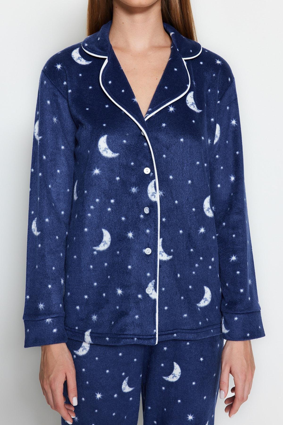 Blue Printed Mid Waist Pajama Set, , large image number 4