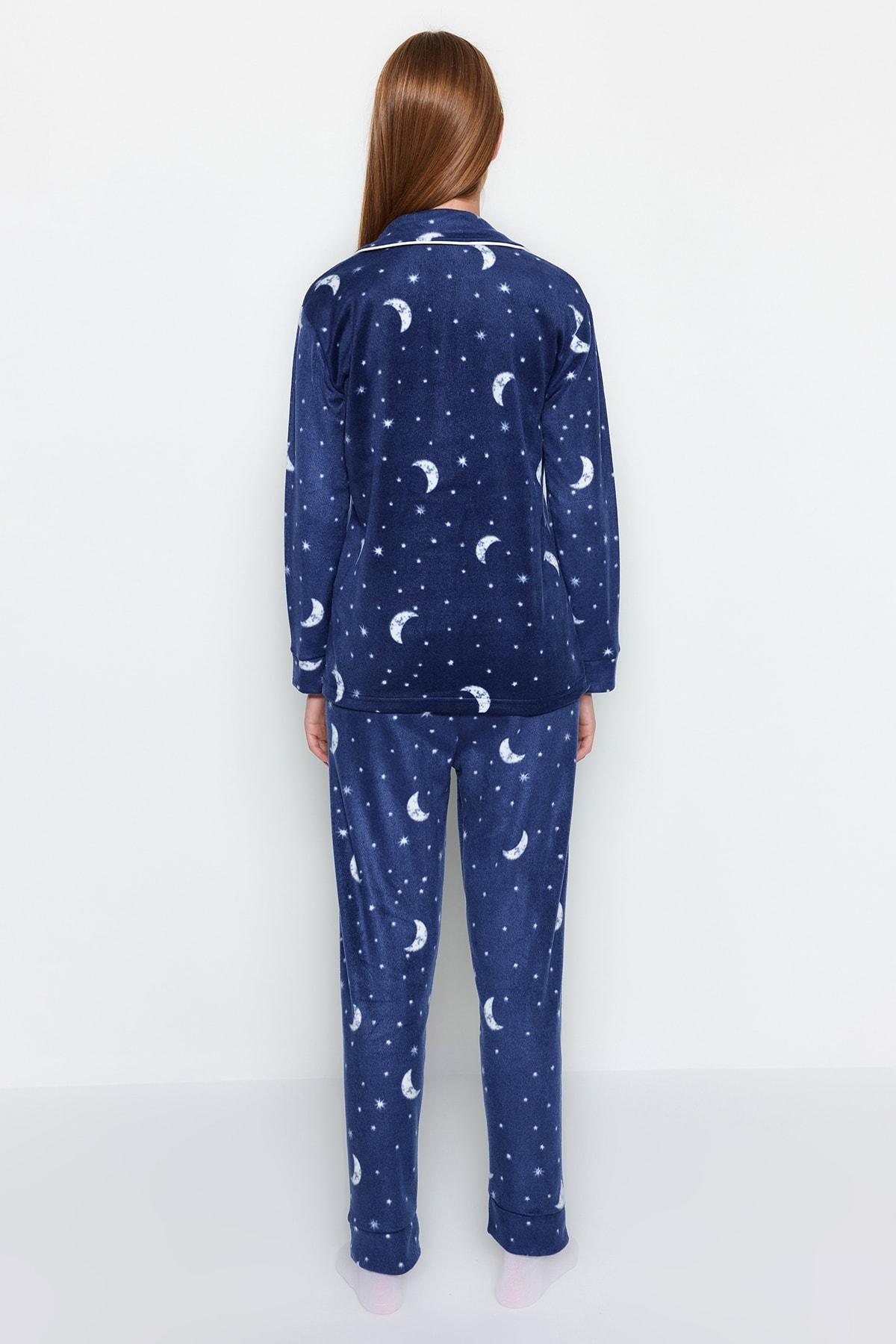 Blue Printed Mid Waist Pajama Set, , large image number 7